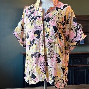 Maeve, anthropology, 100% linen Colorful Button-Up Shirt